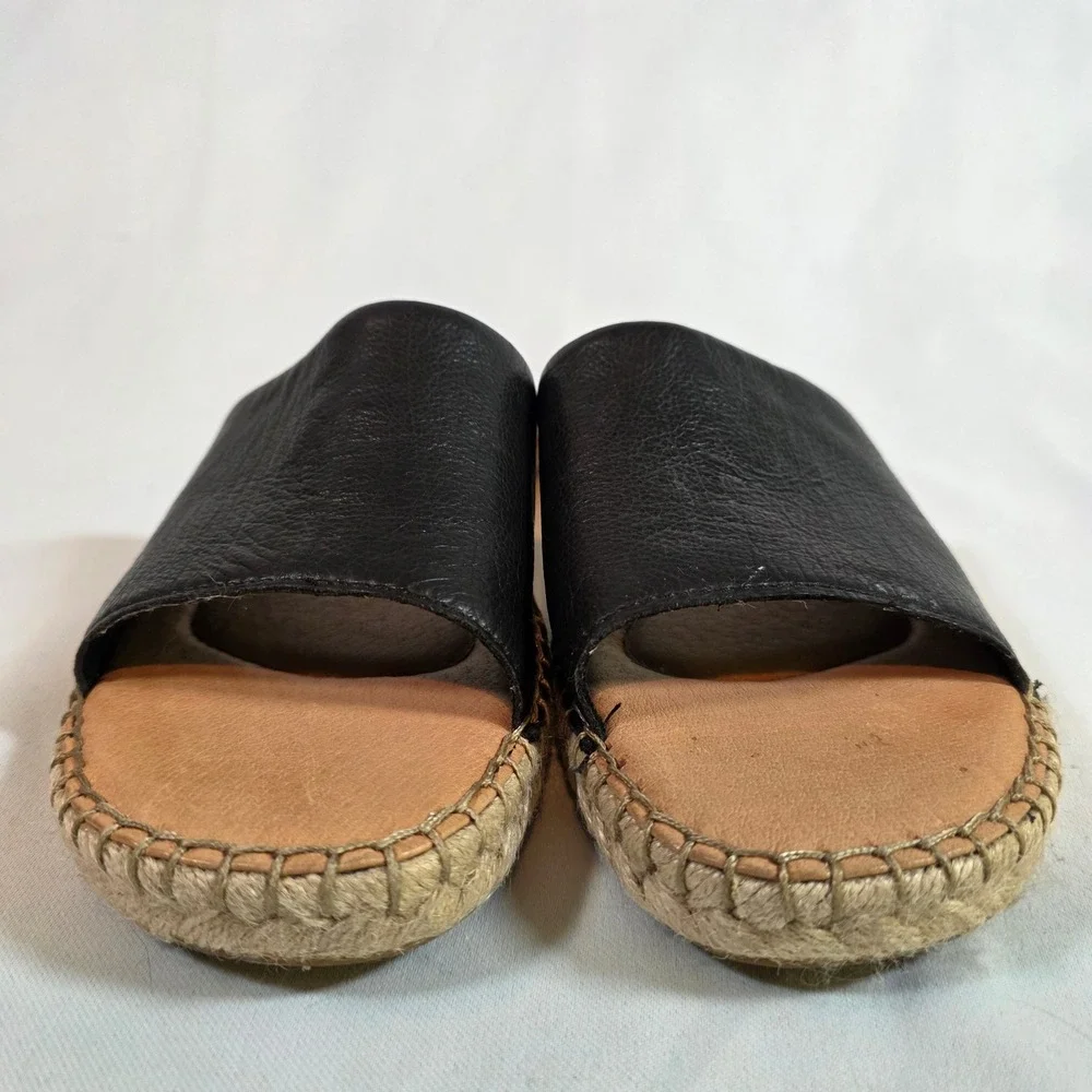 BORN Drilles Black Leather Espadrille Slide‎ Sandals Womens 8M